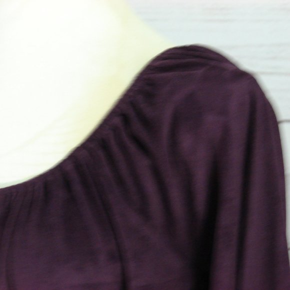 Plum Purple Microsuede Microfiber Long Sleeve Peasant Scoop Neck Top - Picture 5 of 16